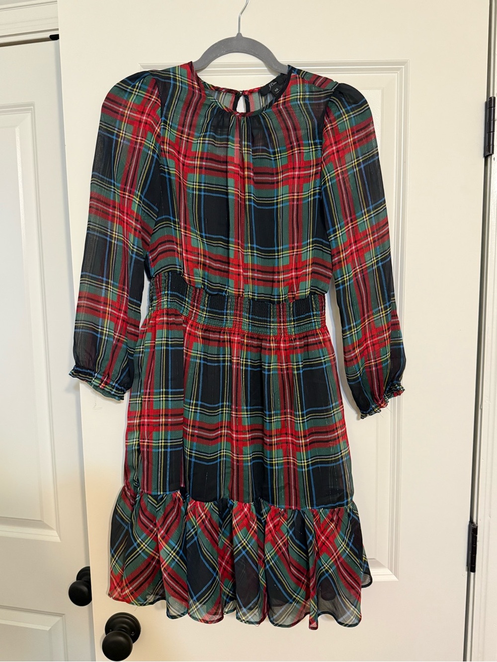 J. Crew Red, Green & Navy Plaid Long Sleeve Dress